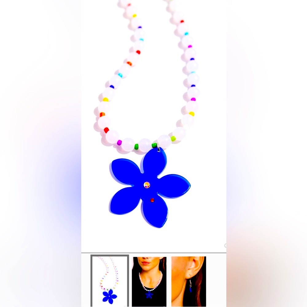 🔵⚪️🔵  “NOSTALGIC NOVELTY” BLUE NECKLACE WITH EARRINGS ~ PAPARAZZI❗️🔵⚪️🔵 - Picture 4 of 5